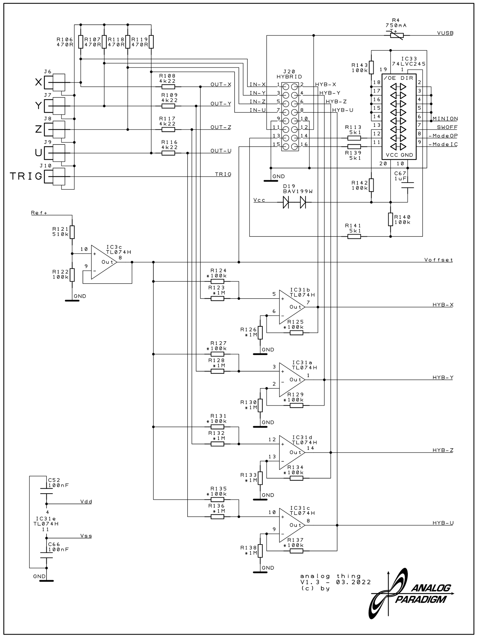 THAT Base PCB schematic sheet 5 — output conditioning and HYBRID port